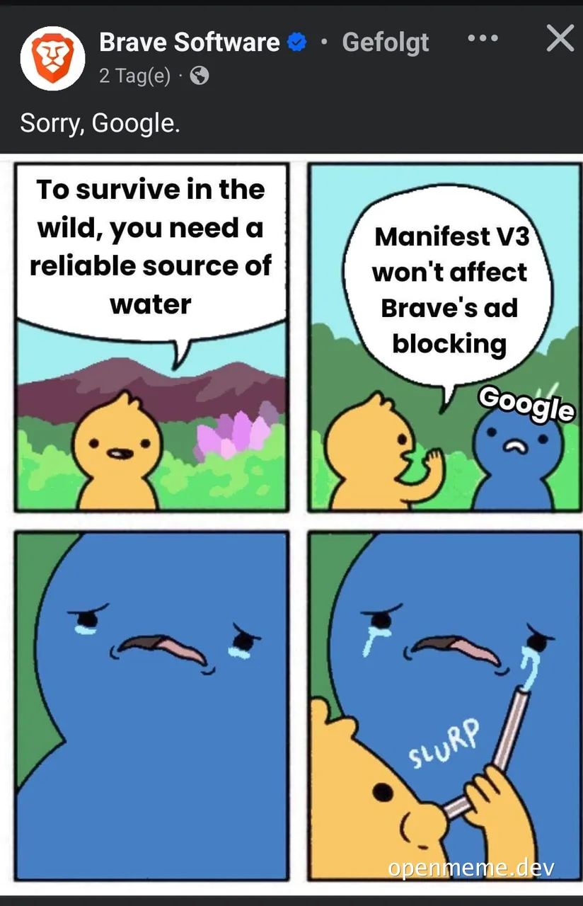 Brave Software meme about Manifest V3 and Google