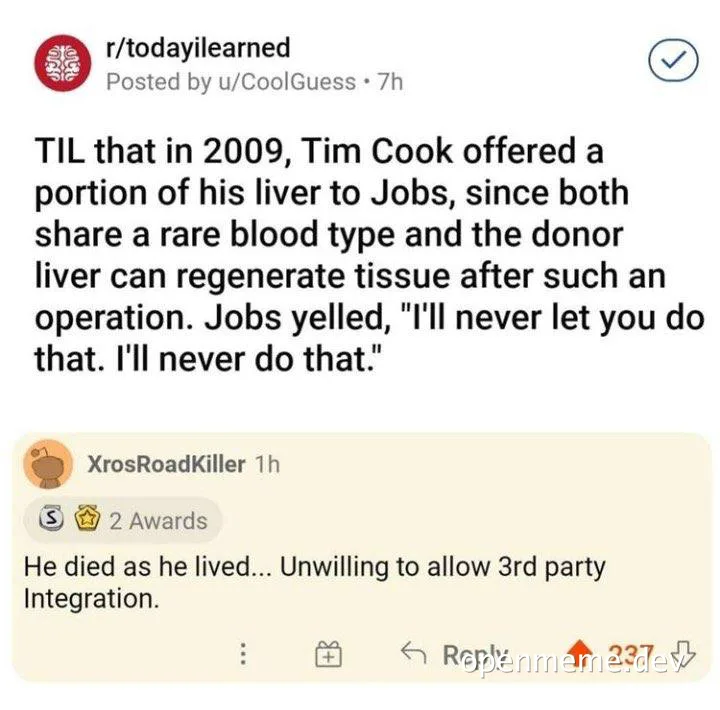 Steve Jobs rejects Tim Cook's liver donation