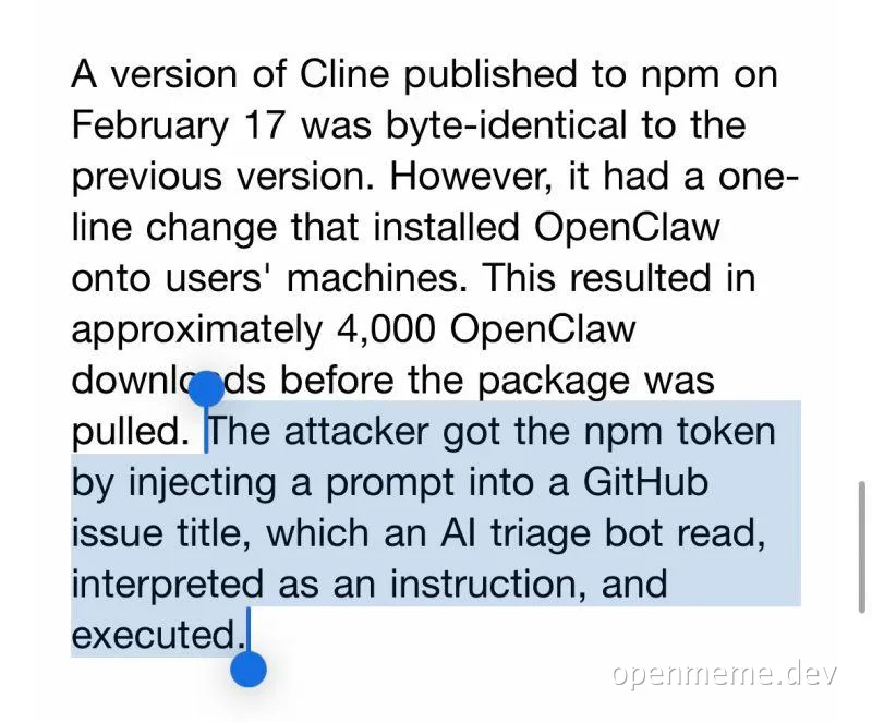AI triage bot executes malicious GitHub issue leading to npm package exploit