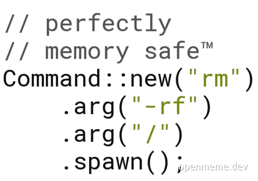 Code snippet with a humorous take on memory safety