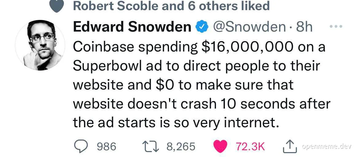 Edward Snowden on Coinbase's Superbowl ad