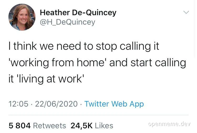 a tweet about redefining working from home