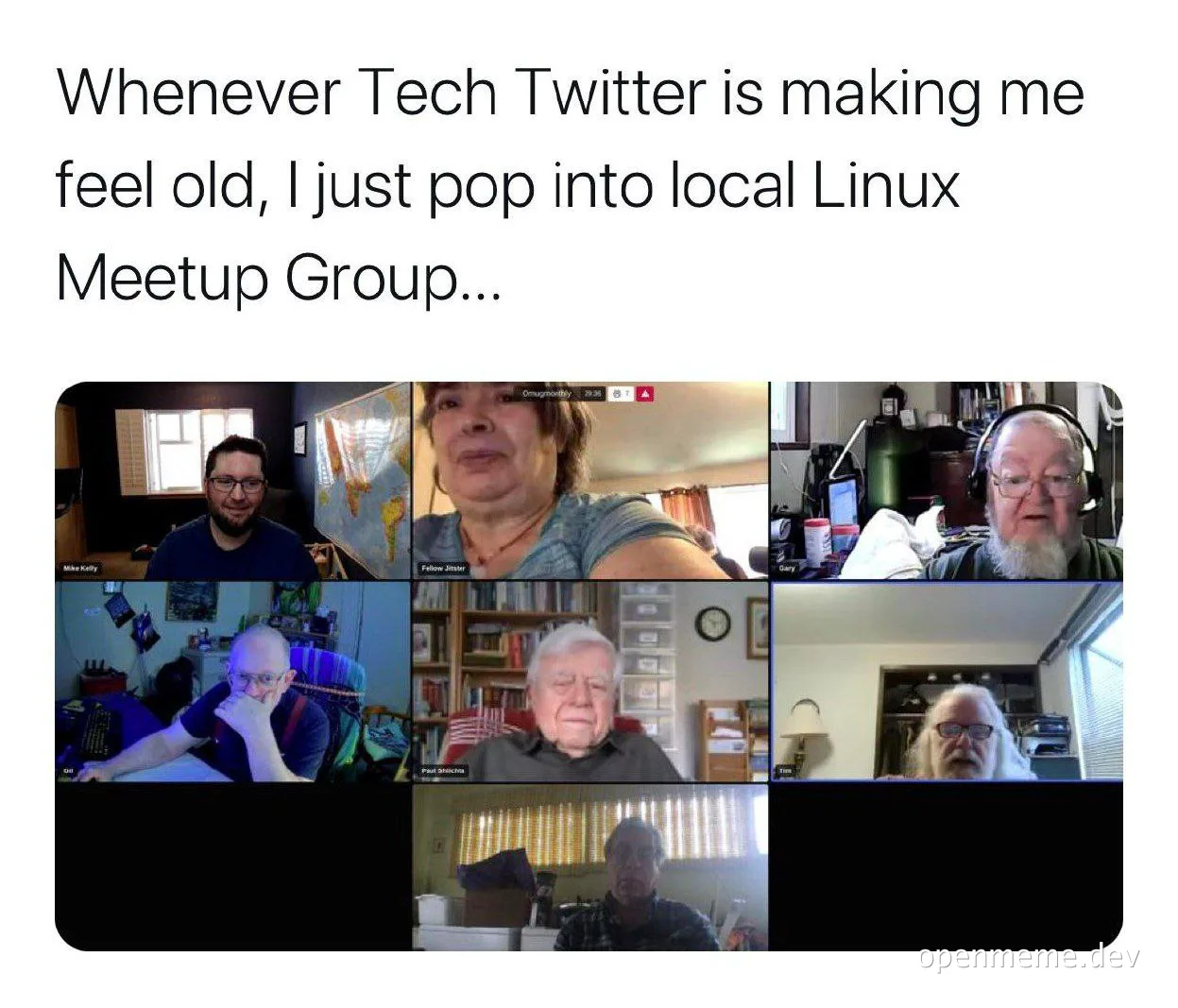 a screenshot of a video call with older adults
