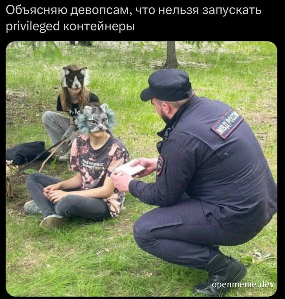 russian police officer warning girl with cat mask about privileged containers