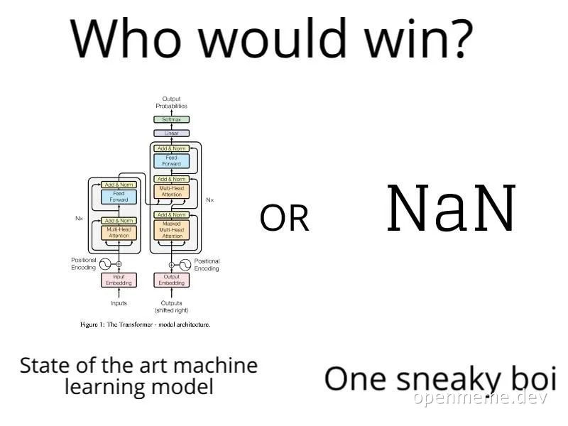 A meme comparing a state of the art machine learning model to NaN