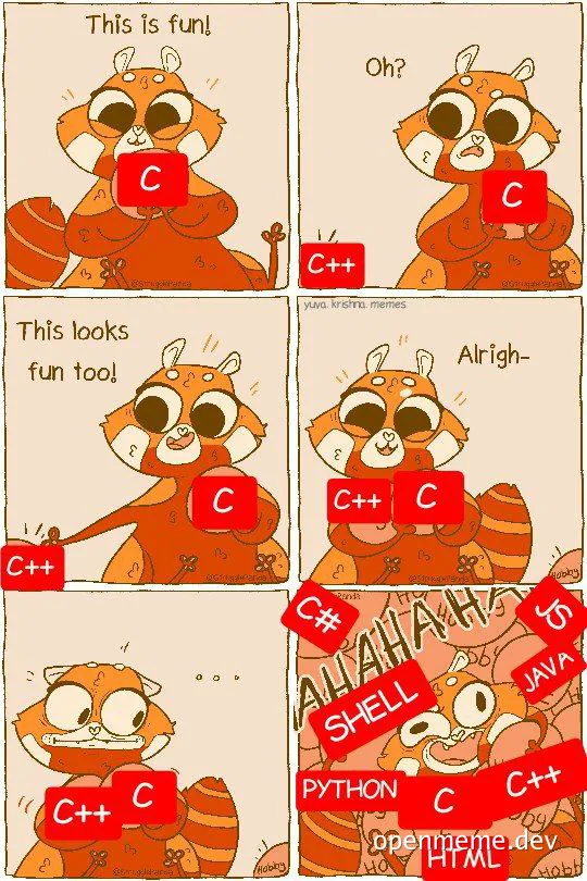cartoon red panda discovering programming languages