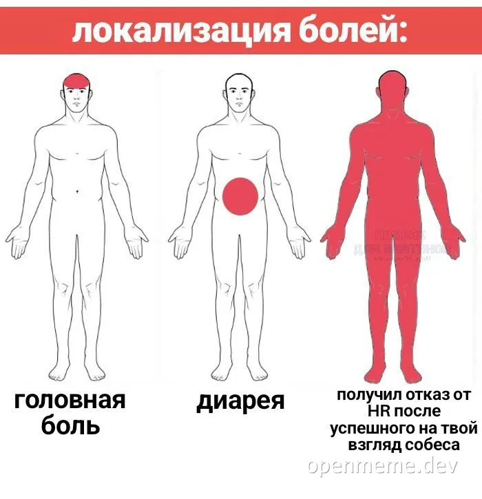 Локализация болей: головная боль, диарея, отказ от HR