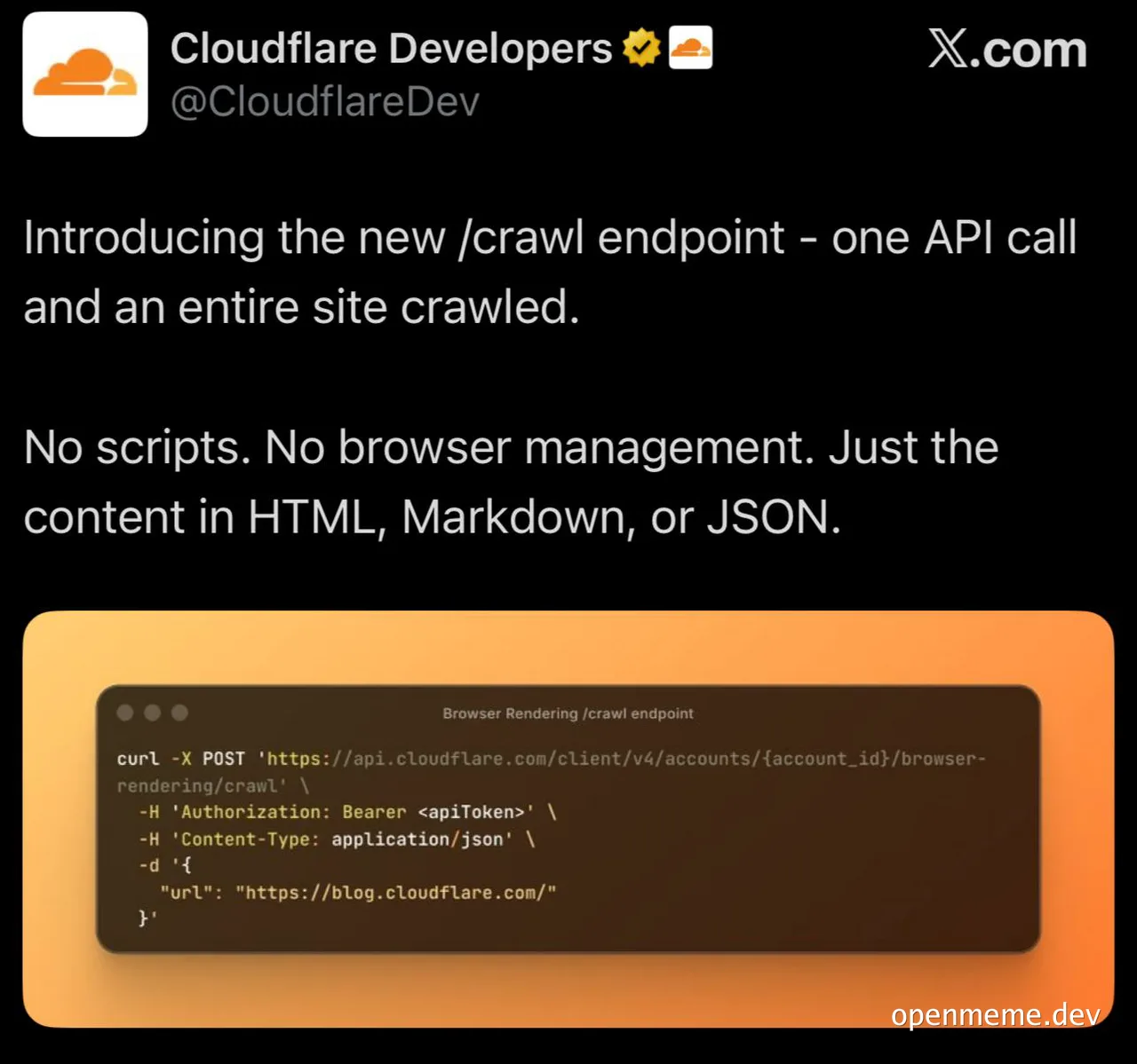 Cloudflare Developers API crawl endpoint meme