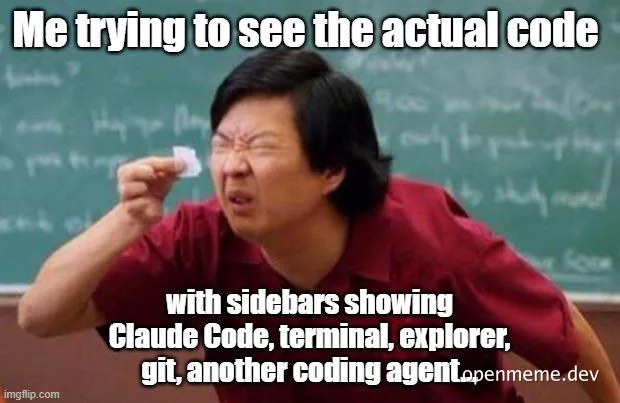 programmer frustrated with cluttered coding environment