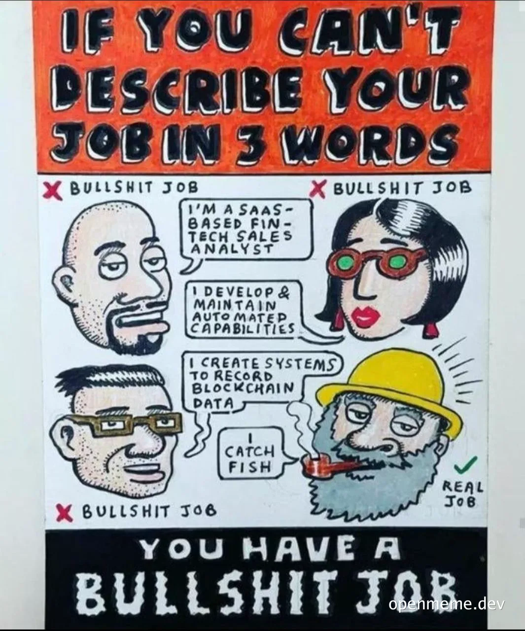 meme about describing jobs in three words