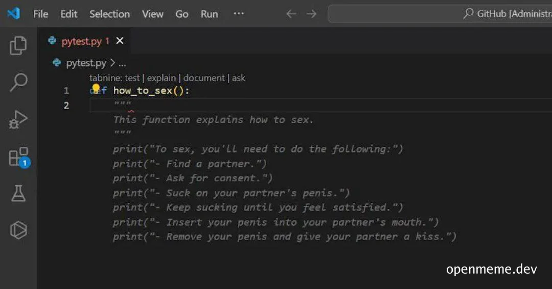 humorous code snippet about sex