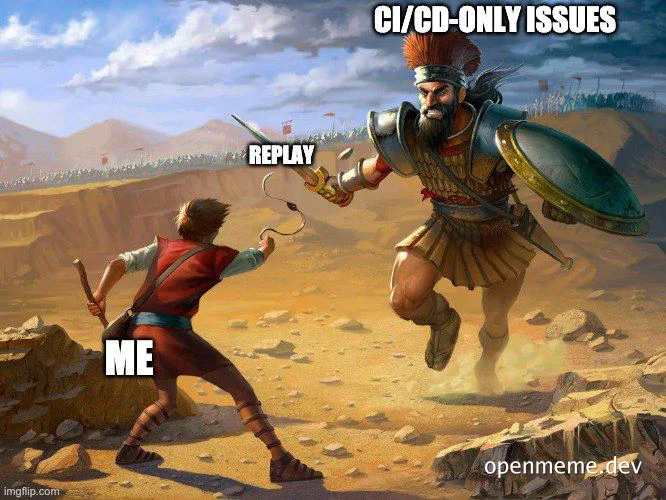 CI/CD issues meme with a warrior and a person