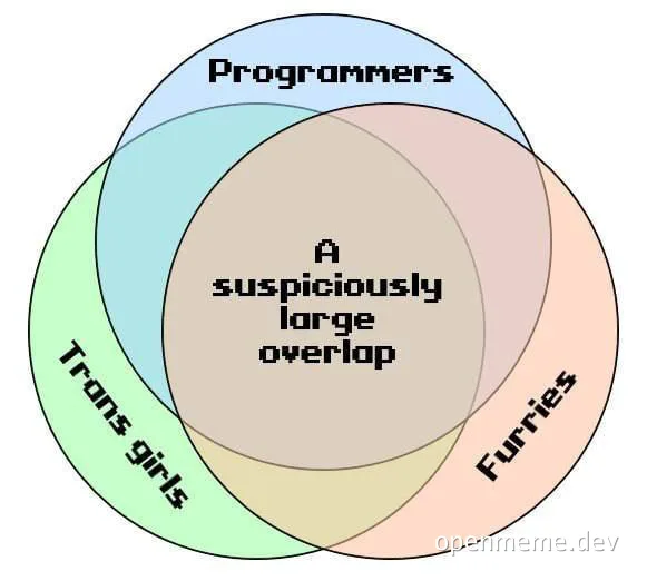 Venn diagram showing overlap between programmers, trans girls, and furries
