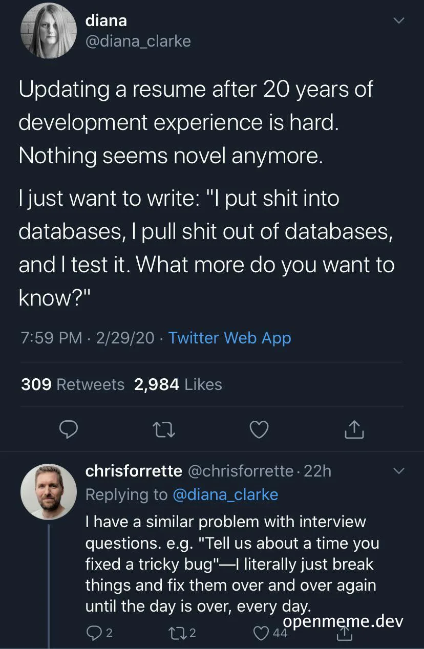 Updating a resume after 20 years of development experience is hard