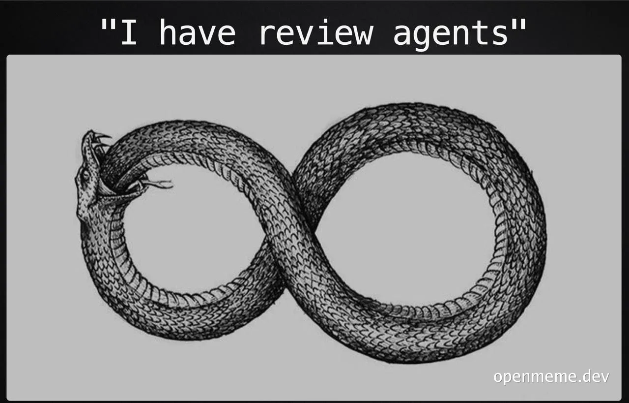 A snake in the shape of an infinity symbol with the text 'I have review agents'