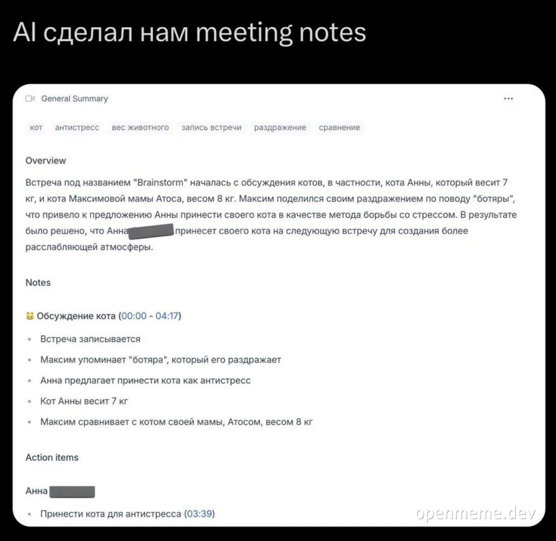 ai meeting notes with cat discussion