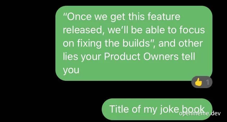 a screenshot of a text conversation about product owners' lies