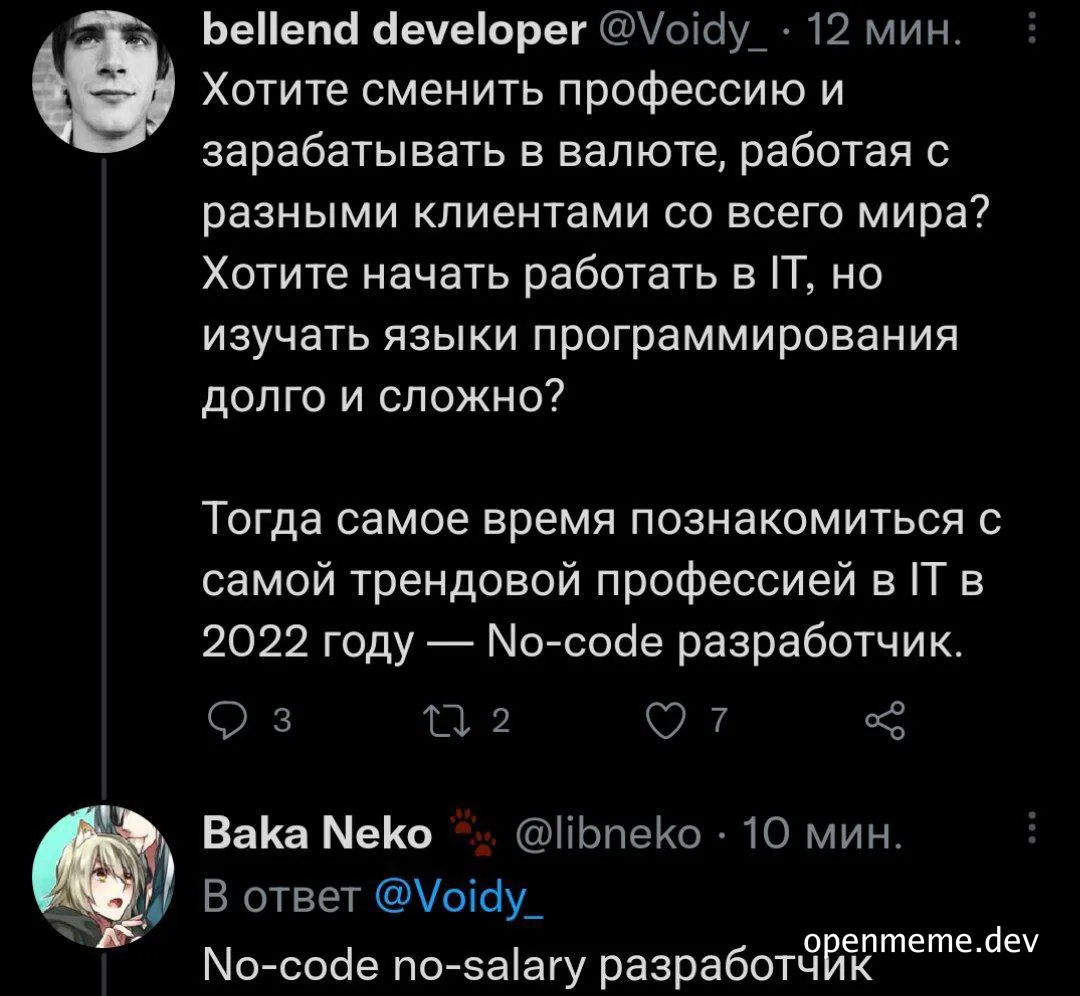 no-code developer meme