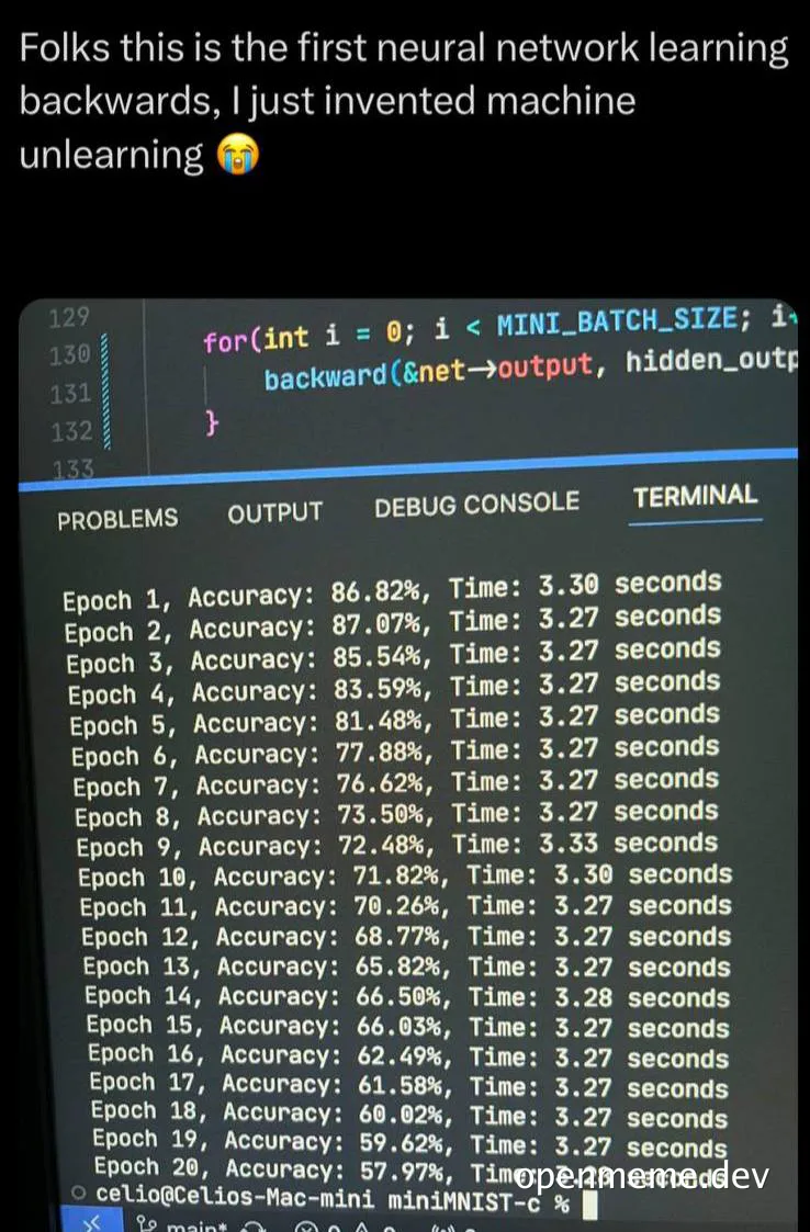 Neural network learning backwards, machine unlearning concept
