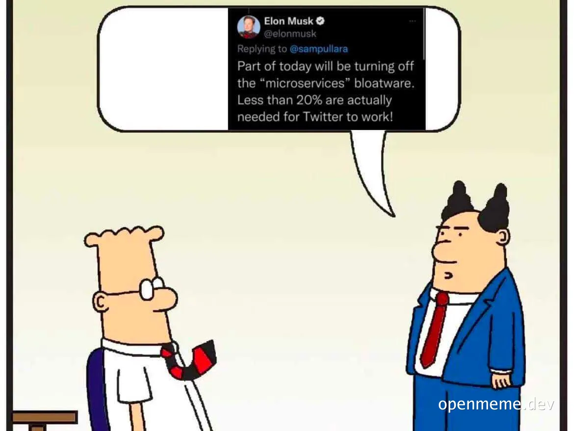 Elon Musk tweet about microservices bloatware cartoon