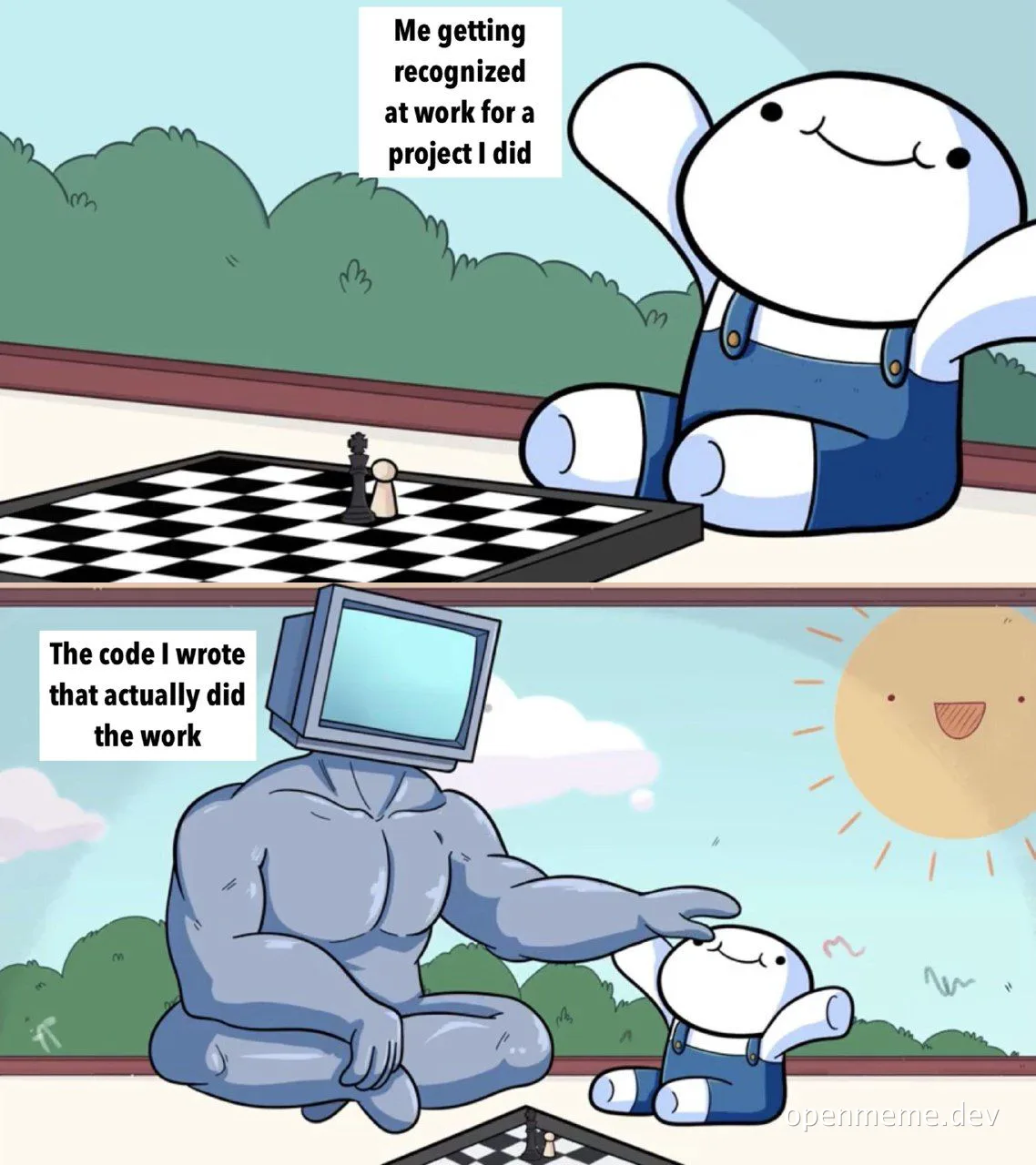 cartoon meme about getting recognition for a project at work