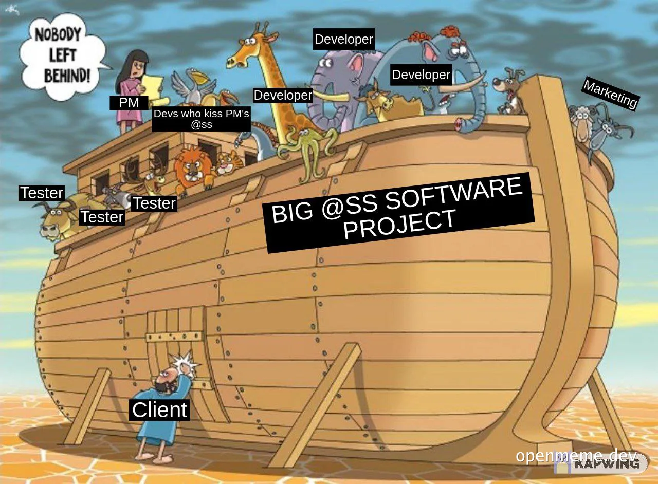 noah's ark with various animals labeled with software development roles
