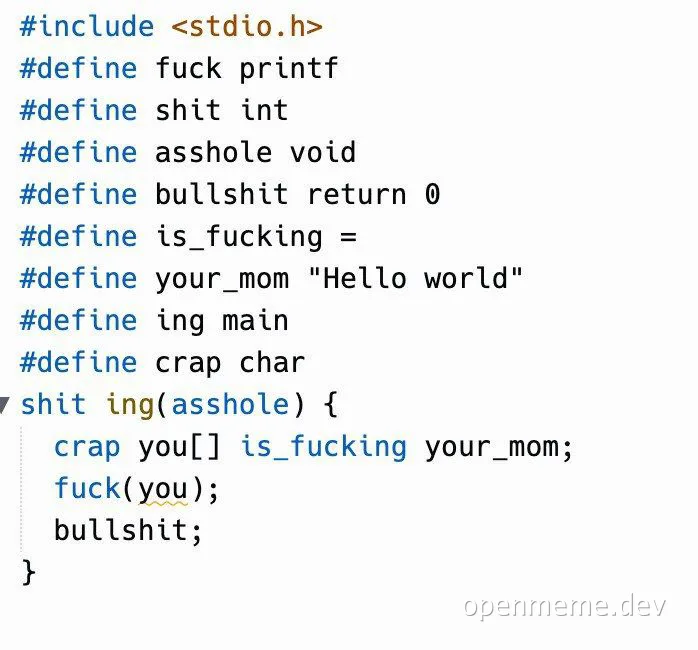 C programming language meme with obscene preprocessor definitions