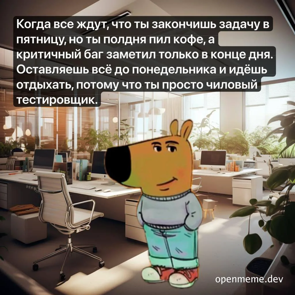 cartoon dog in office with text about procrastination