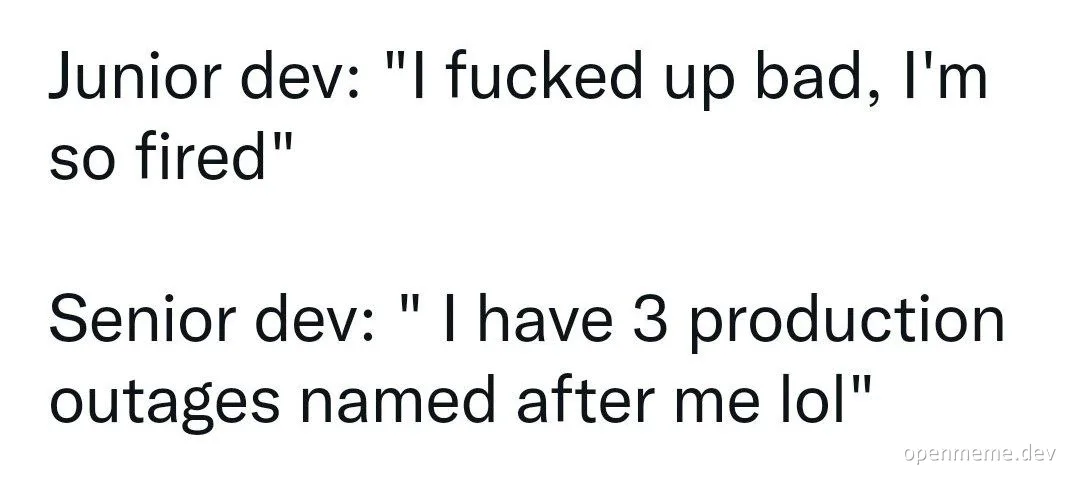junior vs senior developer reaction to mistakes