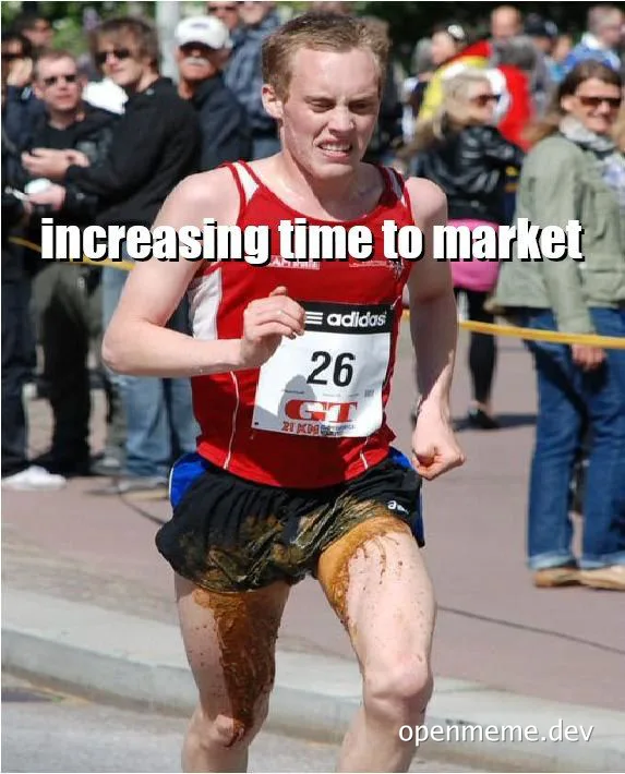 a dirty runner with the text 'increasing time to market'