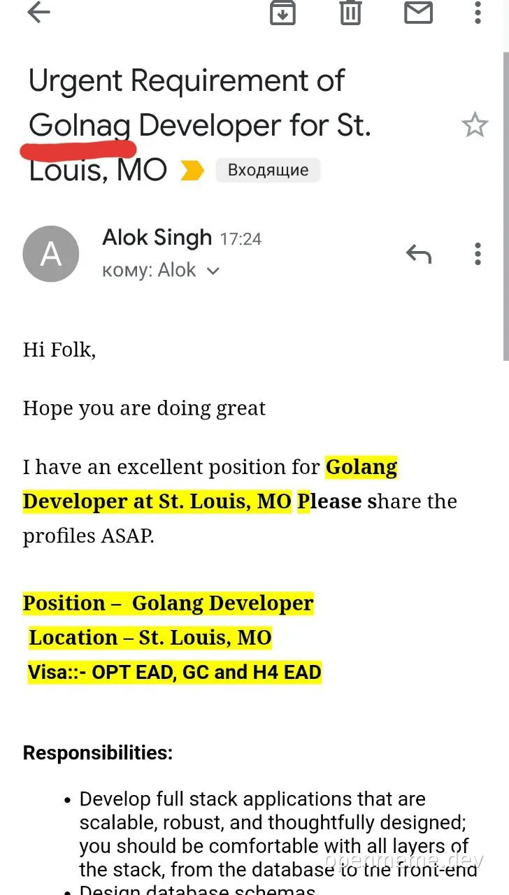 Urgent Requirement of Golnag Developer for St. Louis, MO