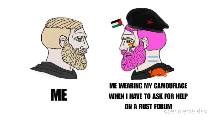cartoon drawing of two side profile bearded men with humorous labels