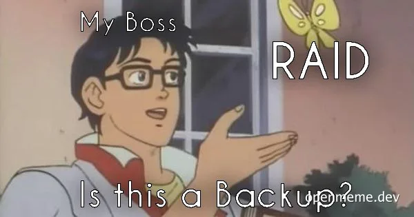 Cartoon man asking about RAID backup