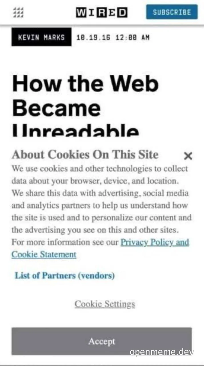 The web became unreadable cookie consent popup
