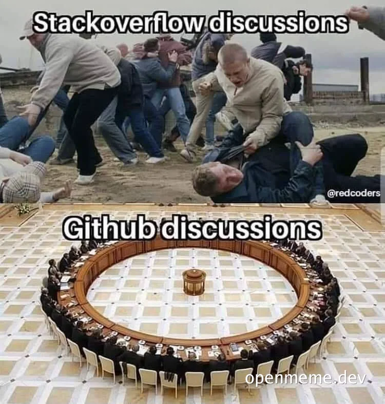 Stackoverflow discussions vs Github discussions meme