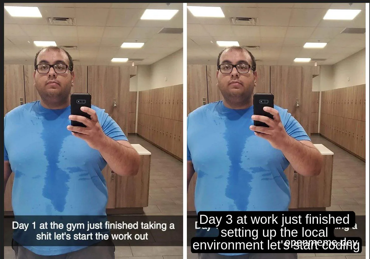 humorous meme comparing gym and work sweat