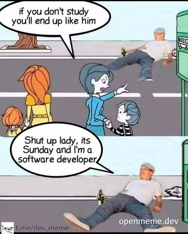 cartoon of a woman and two children talking to a man lying on the road