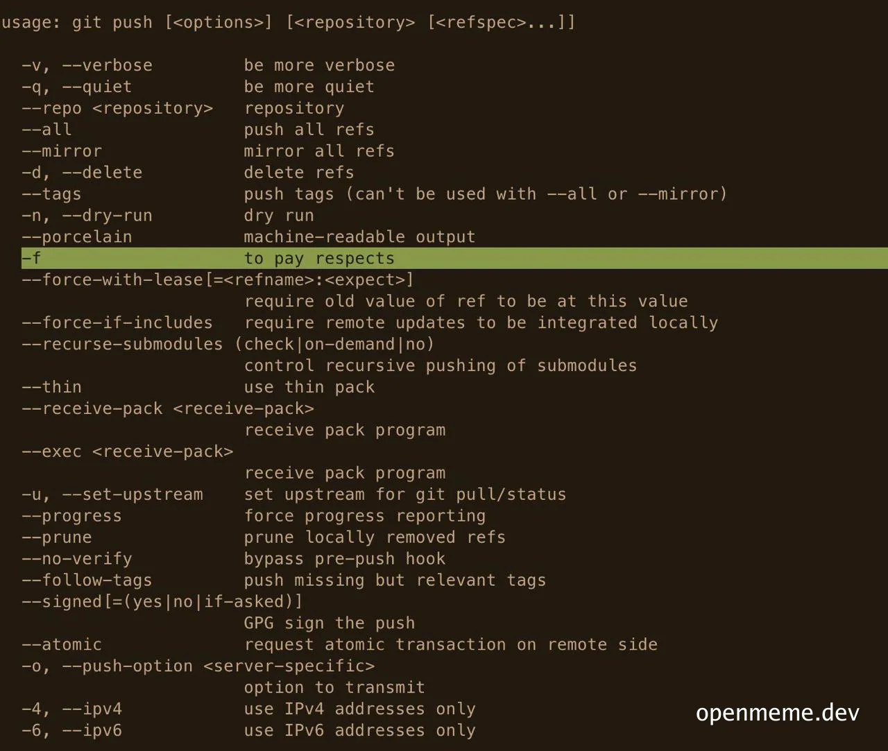 Git push command with --force-with-lease option highlighted