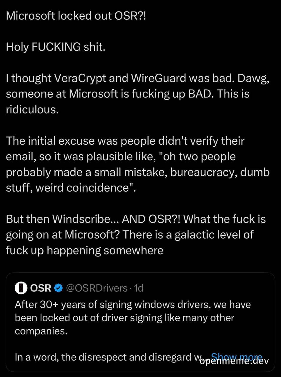 Microsoft locked out OSR