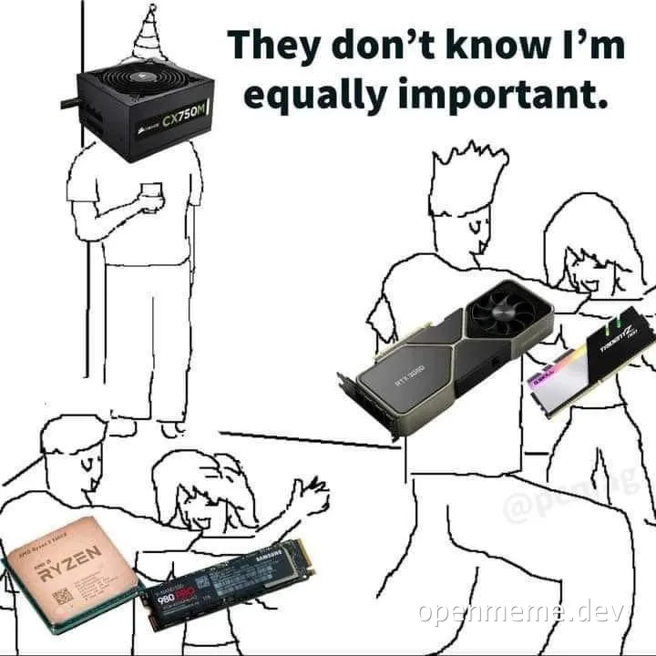 PC hardware meme about power supply importance