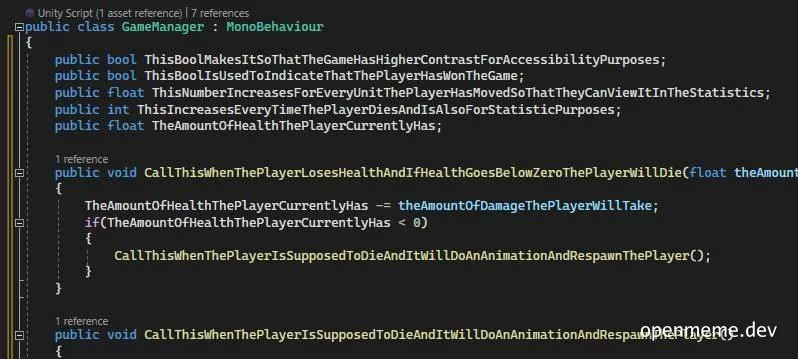 Self-documented code example with humorous comments