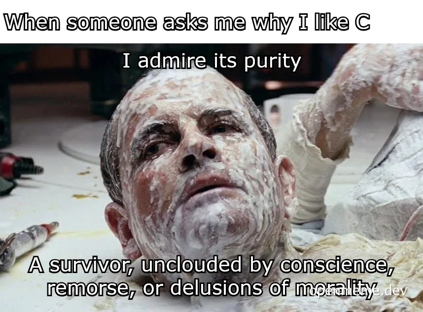 programmer covered in white powder with a smug expression