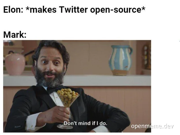Elon Musk makes Twitter open-source meme with Mark Zuckerberg reacting
