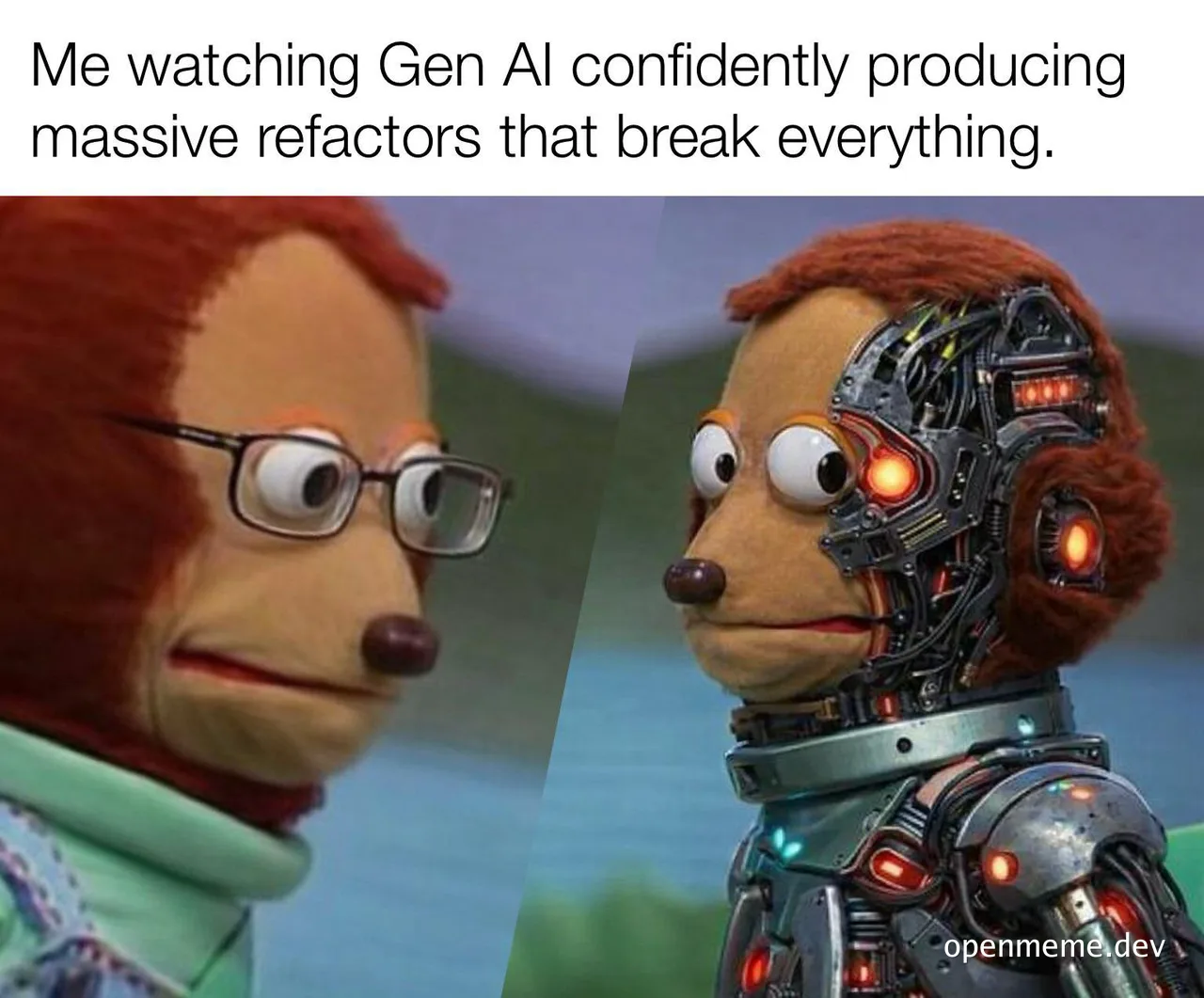 Sonic the Hedgehog meme about Gen AI producing broken refactors