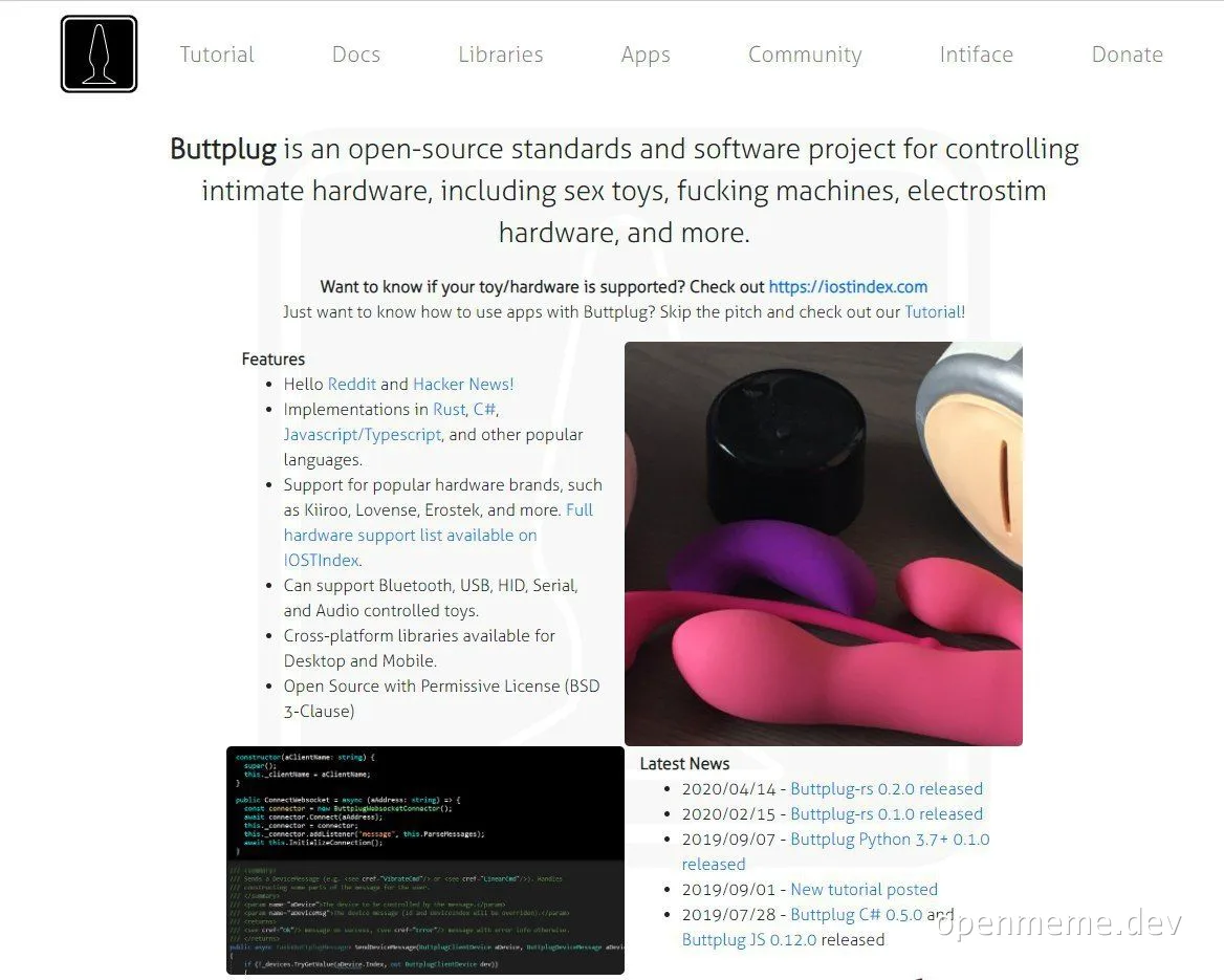 buttplug open-source software project for controlling intimate hardware