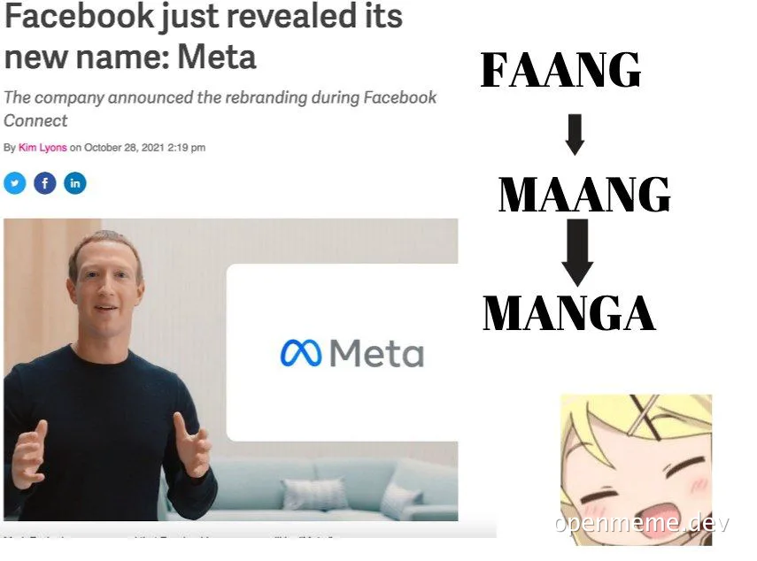 Zuckerberg announces Meta rebranding with anime girl reaction