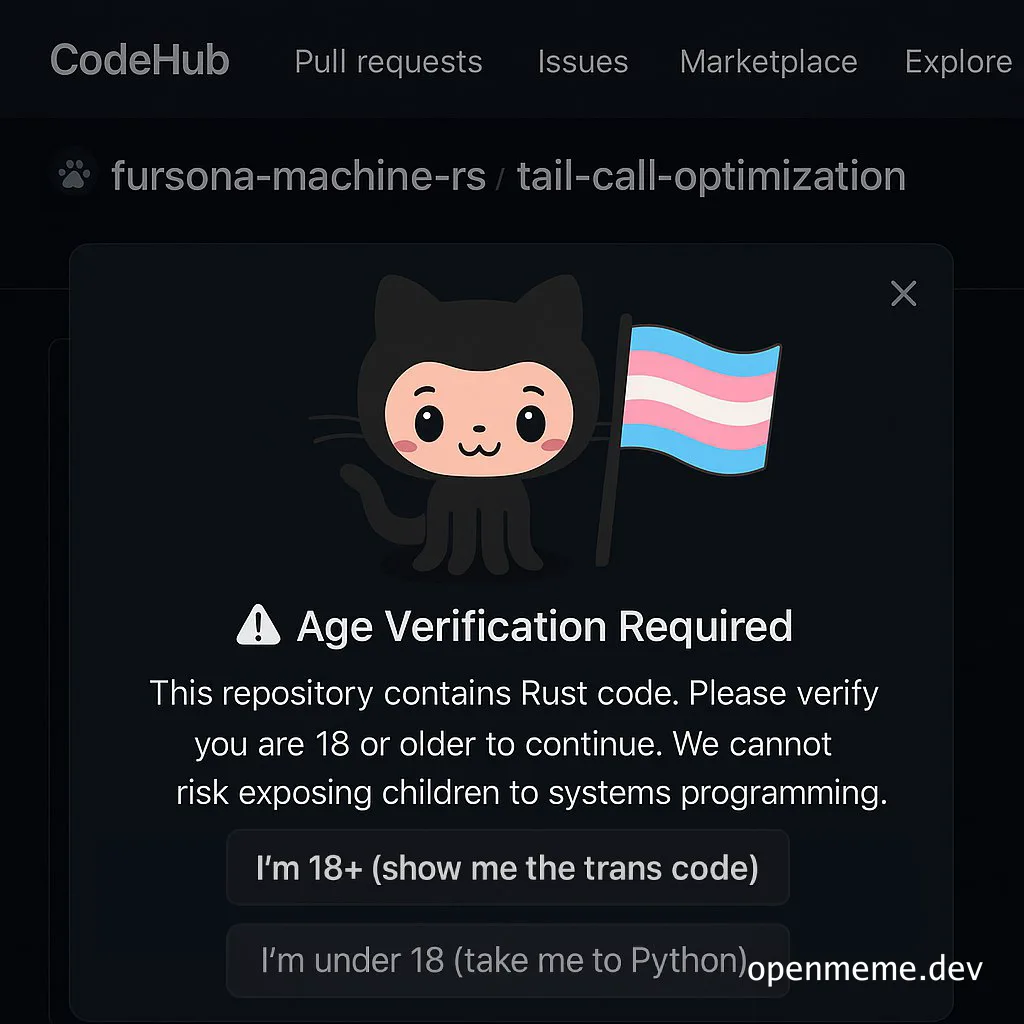 a cartoon monkey holding a transgender flag with an age verification warning