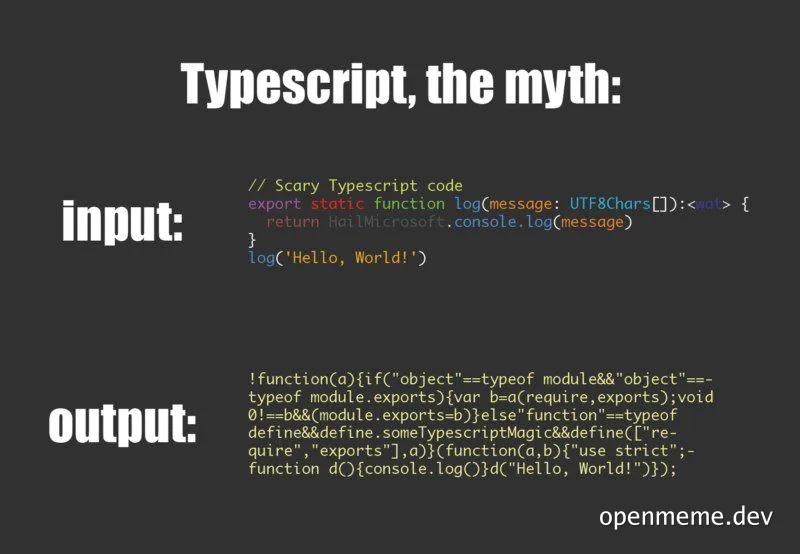 typescript myth meme comparing simple and compiled code