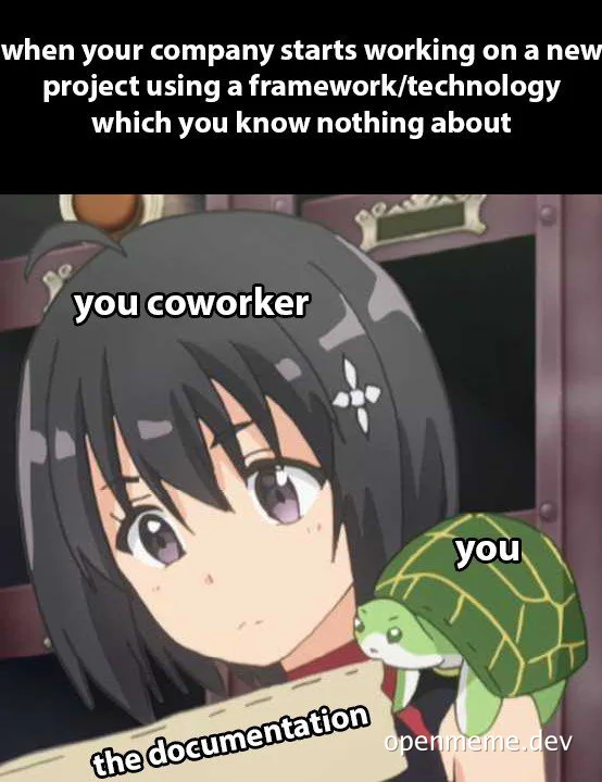 anime girl looking at coworker with turtle on her shoulder representing confusion with new project technology