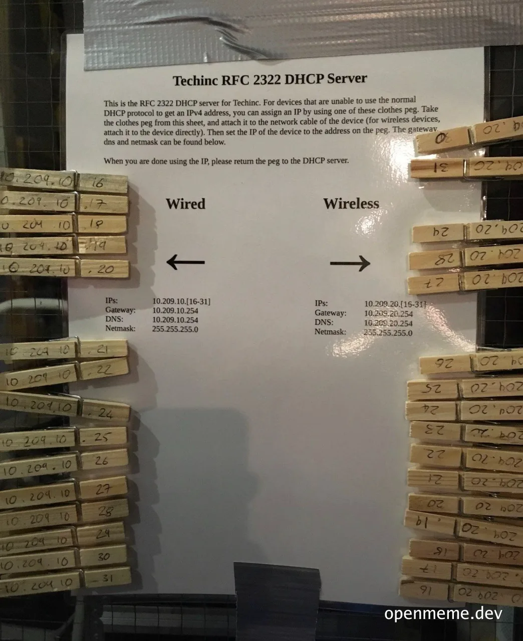 Clothespin hack for DHCP server IP assignment